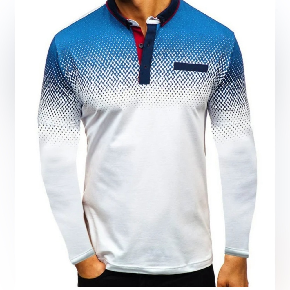Mens Polo Long Sleeve Dot Print Colorful Golf Shirts Athletic Casual Slim Fit